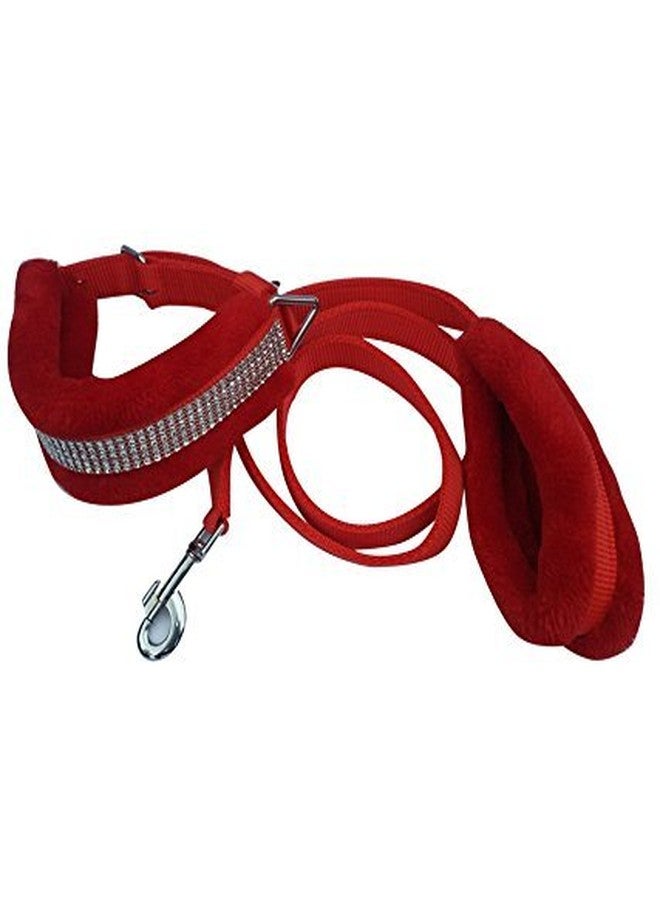Ocean Wave Petsplanet Nylon Dog Harness Leash & Collar Set with Soft Fur - 1 Inch Medium Red - Image 2